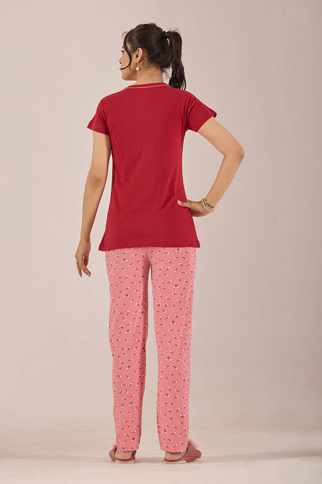 Sweet Moon Knit Cotton Pyjama Set - Darkpink Redishmarun — image 2